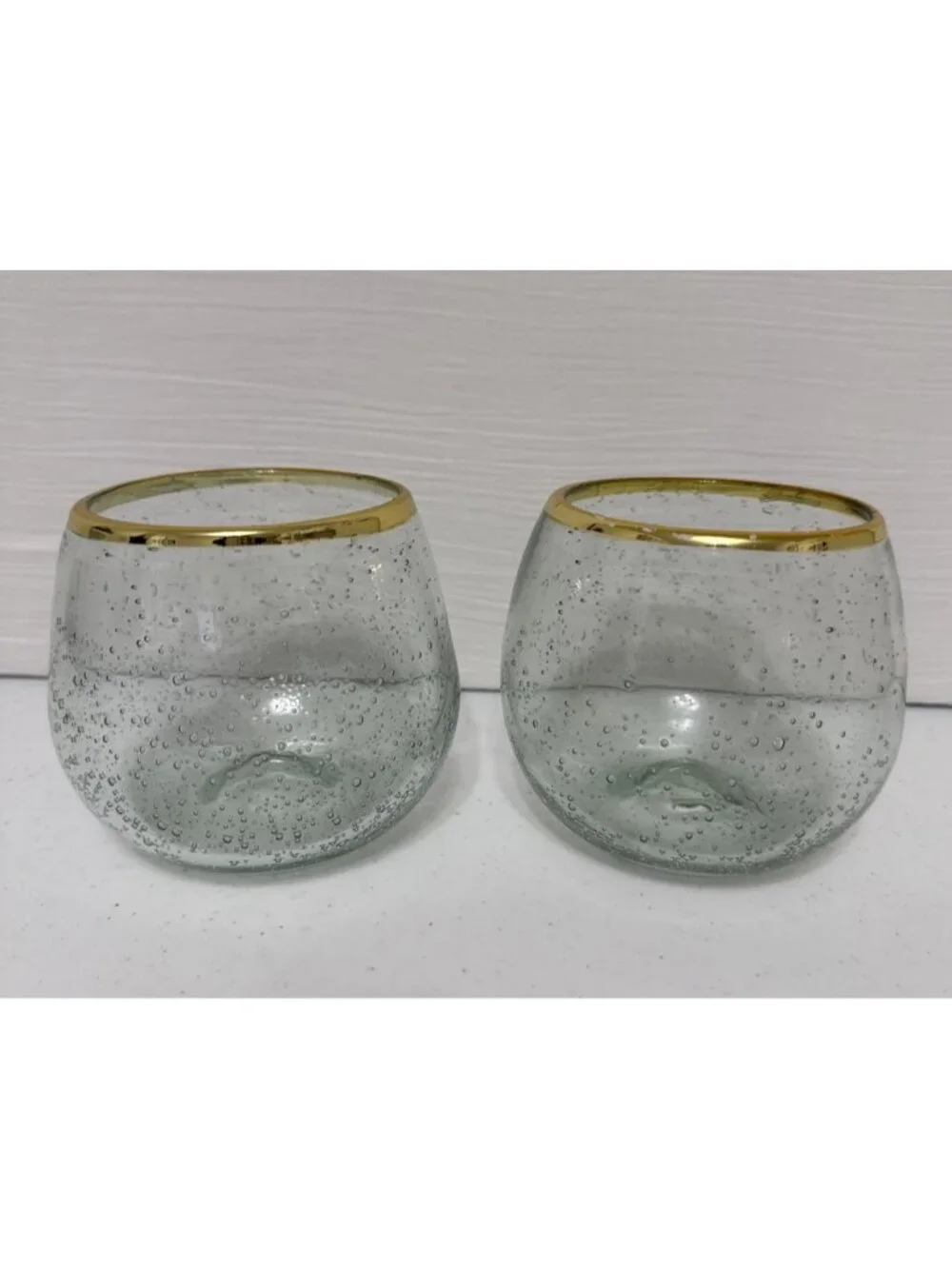 Twine Set of 2 Stemless Aqua Bubble Wine Glasses 16 ounce *READ